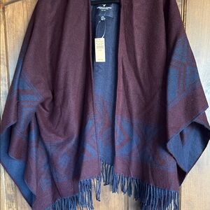 American Eagle Outfitters Burgundy and Navy Fringe Poncho